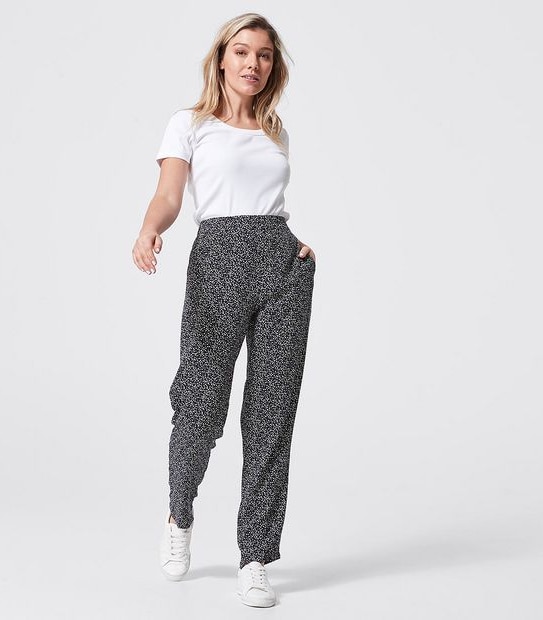 EcoVero Pull On Tapered Pants - Navy Blue Pebble Print