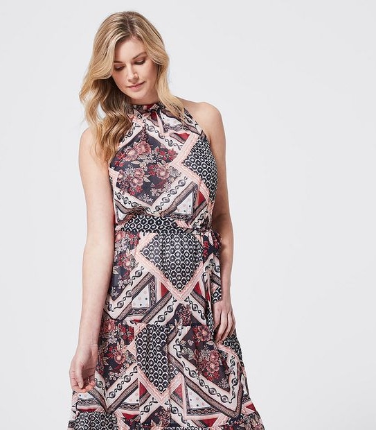Halter Maxi Dress - Scarf Print