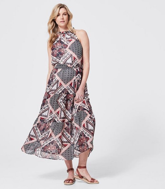 Halter Maxi Dress - Scarf Print