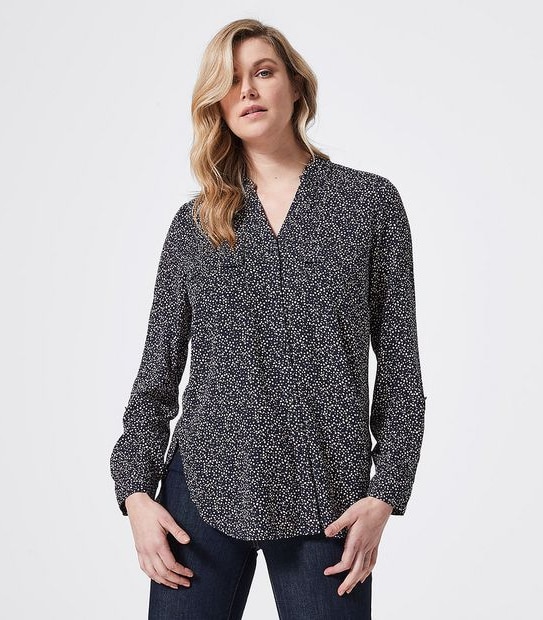 Long Sleeve Viv Shirt - Navy Blue Pebble Print