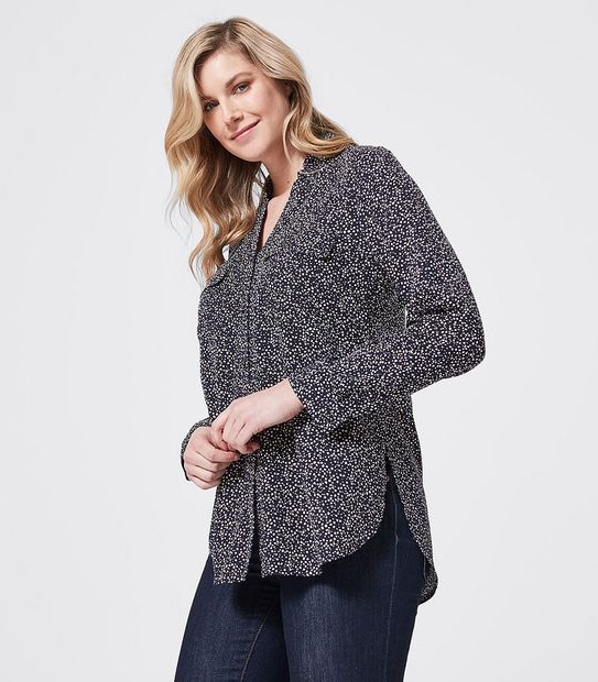 Long Sleeve Viv Shirt - Navy Blue Pebble Print