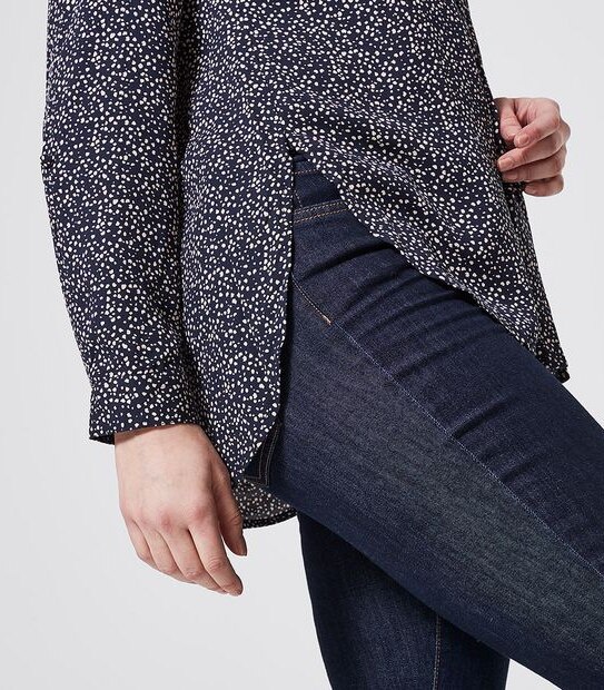 Long Sleeve Viv Shirt - Navy Blue Pebble Print