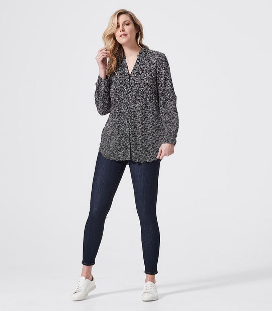 Long Sleeve Viv Shirt - Navy Blue Pebble Print