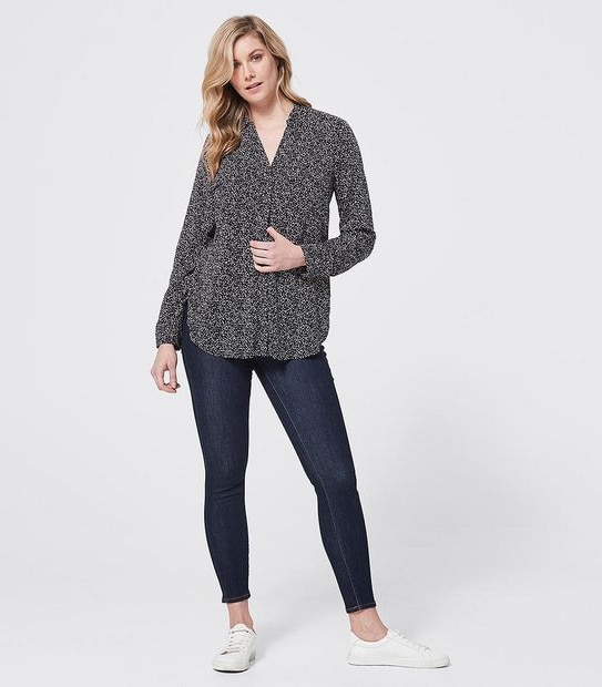 Long Sleeve Viv Shirt - Navy Blue Pebble Print