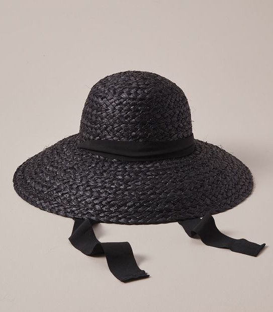 Tie Detail Straw Hat - Black