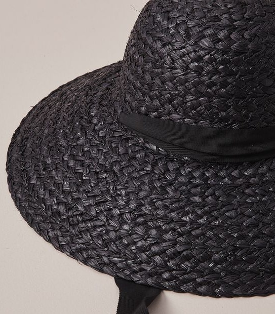Tie Detail Straw Hat - Black