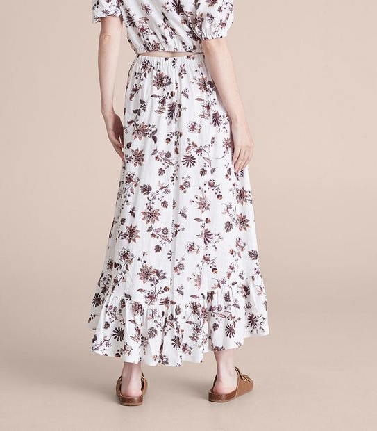 Linen Blend Tiered Midi Skirt