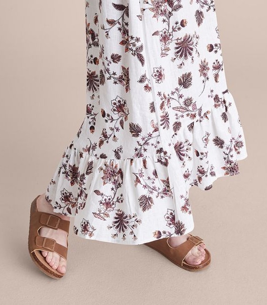Linen Blend Tiered Midi Skirt