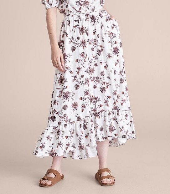 Linen Blend Tiered Midi Skirt