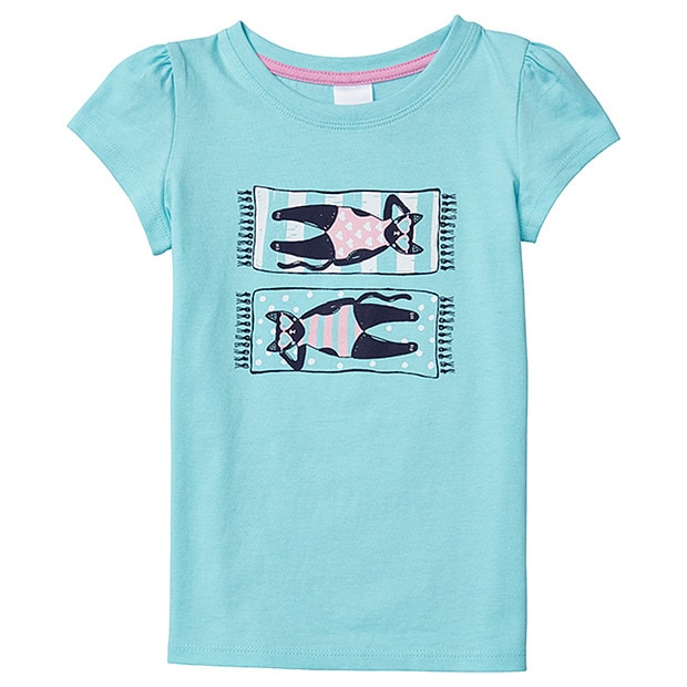 Girls' Short Sleeve Cat Print T-Shirt 