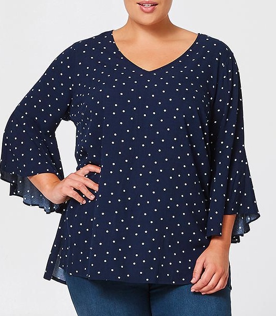 Belle Curve Flare Sleeve Top - Navy Spot 2 of 4