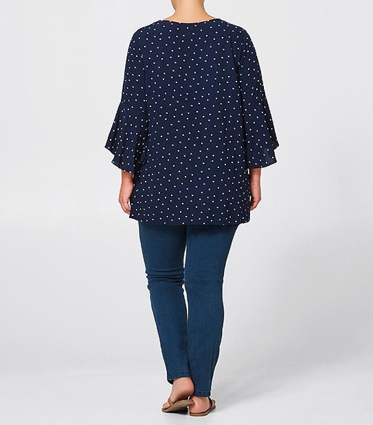 Belle Curve Flare Sleeve Top - Navy Spot 3 of 4