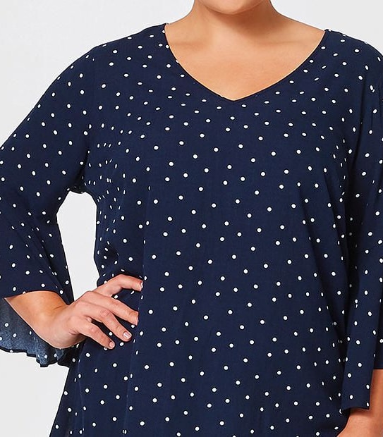 Belle Curve Flare Sleeve Top - Navy Spot 4 of 4