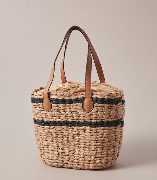 Braided Striped Woven Basket Bag