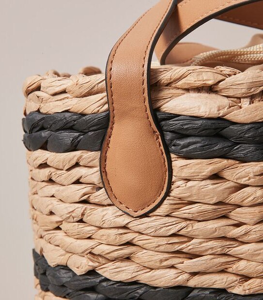 Braided Striped Woven Basket Bag