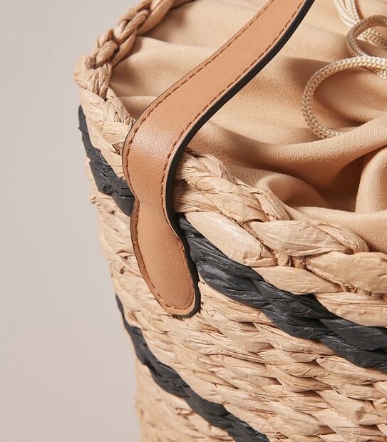 Braided Striped Woven Basket Bag