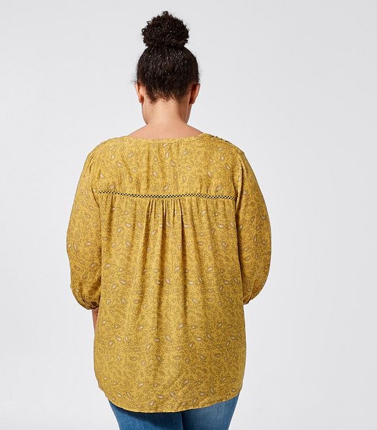 Belle Curve Pleated Peasant Top - Yellow Print