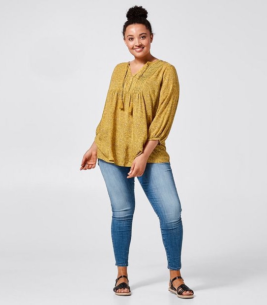 Belle Curve Pleated Peasant Top - Yellow Print