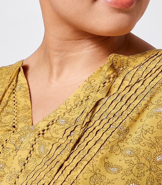 Belle Curve Pleated Peasant Top - Yellow Print