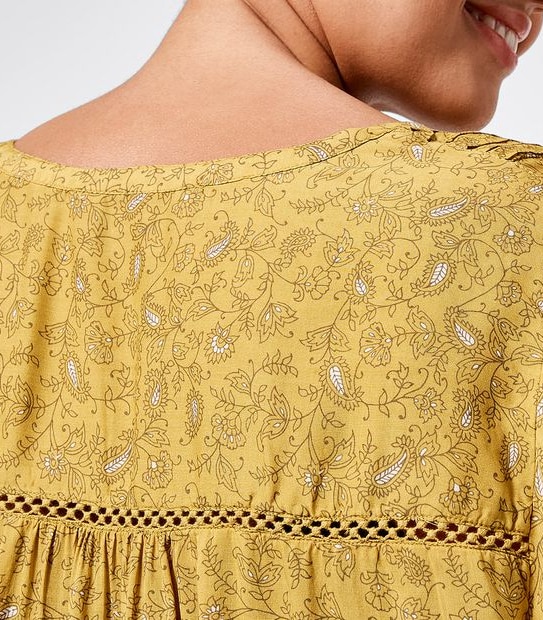 Belle Curve Pleated Peasant Top - Yellow Print