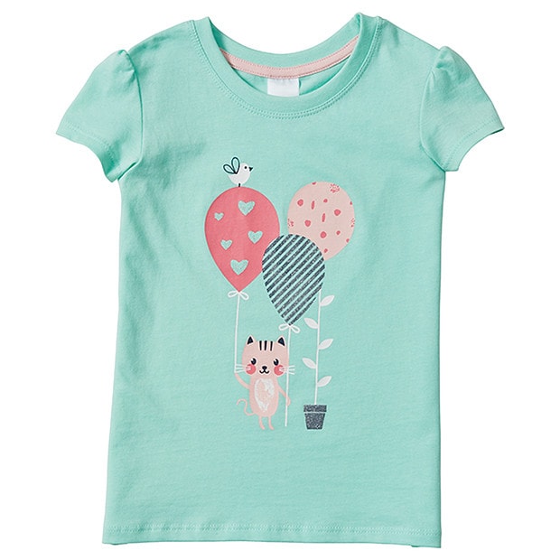 Short Sleeve Cat Balloons Print T-Shirt