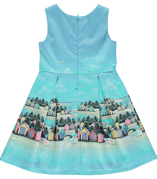 Girls' Beach Scene Print Party Dress