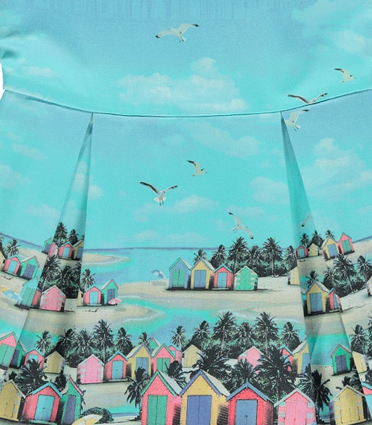 Girls' Beach Scene Print Party Dress