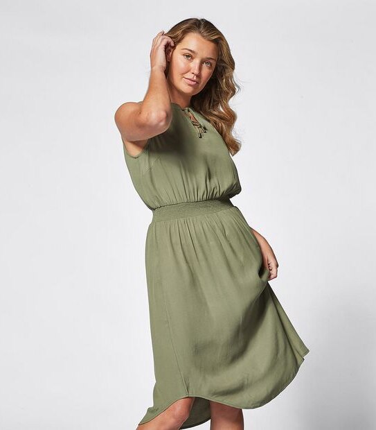 Shirred Waist Midi Length Dress