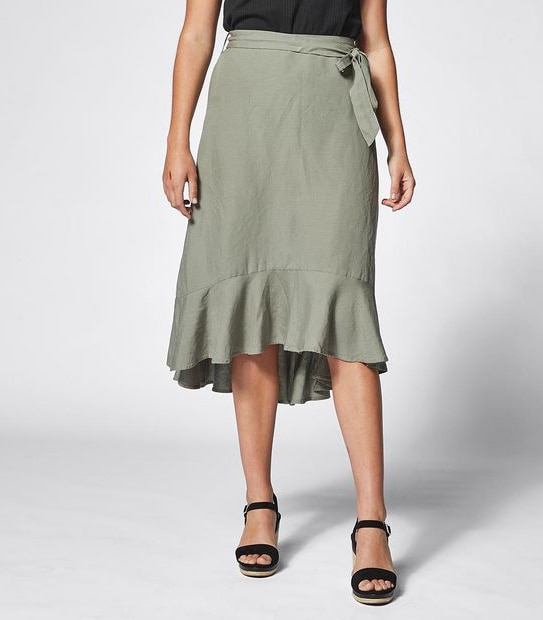 Linen Blend Tie Waist Peplum Skirt
