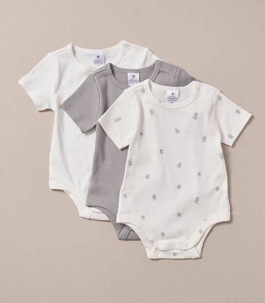 3 Pack Baby Organic Cotton Rib Bodysuits 1 of 6