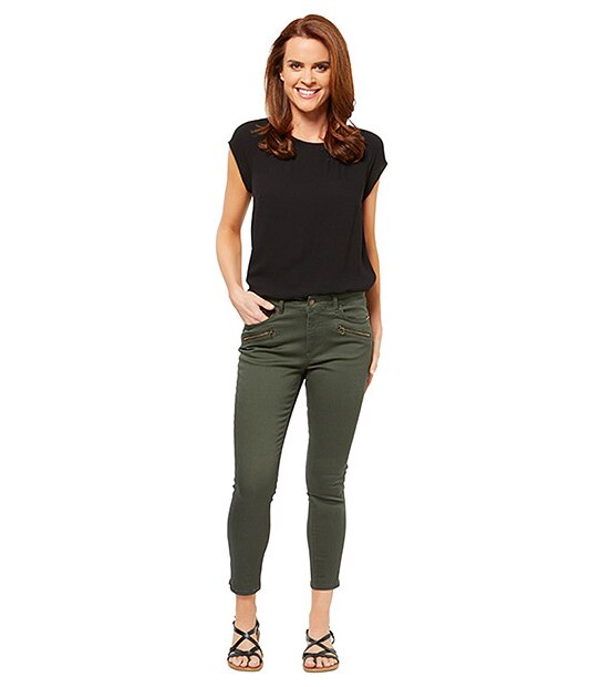 Cropped Biker Jeans - Khaki