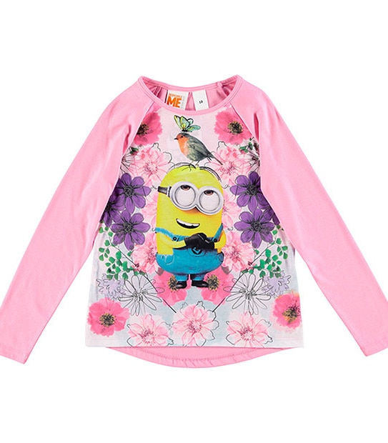 Minions Long Sleeve Flower Print T-Shirt 1 of 3