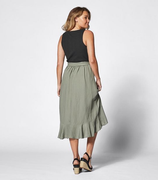 Linen Blend Tie Waist Peplum Skirt
