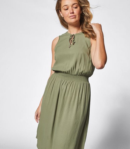 Shirred Waist Midi Length Dress