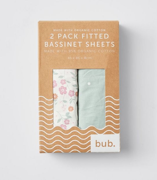 bub. Organic Cotton Fitted Bassinet Sheets 2 Pack