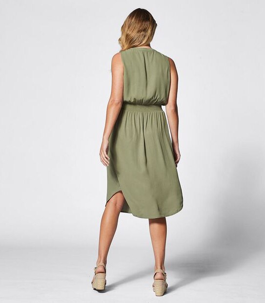 Shirred Waist Midi Length Dress