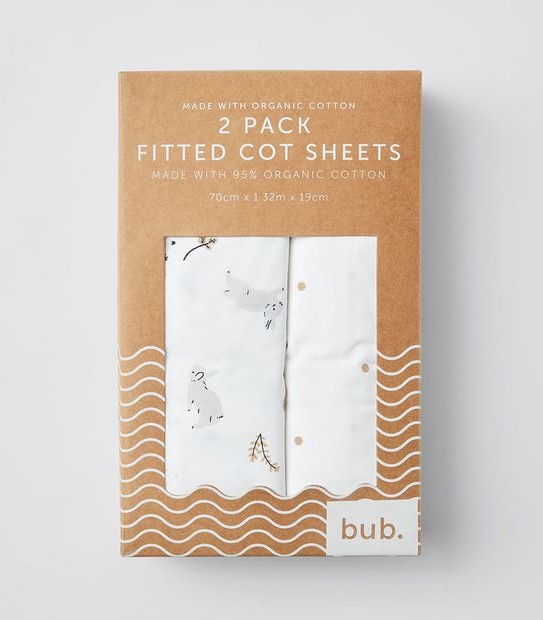 bub. Organic Cotton Fitted Cot Sheet 2 Pack