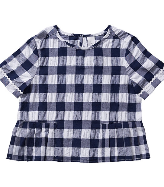 Girls' Gingham Check Pleat Top
