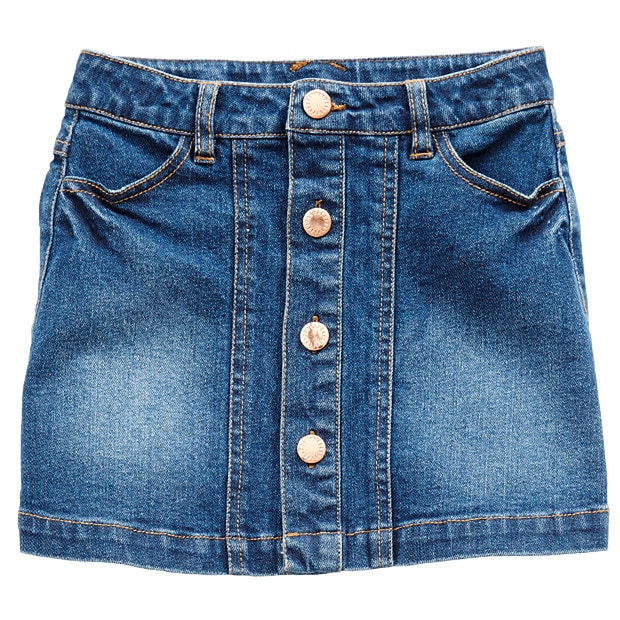 Button Front Denim Skirt