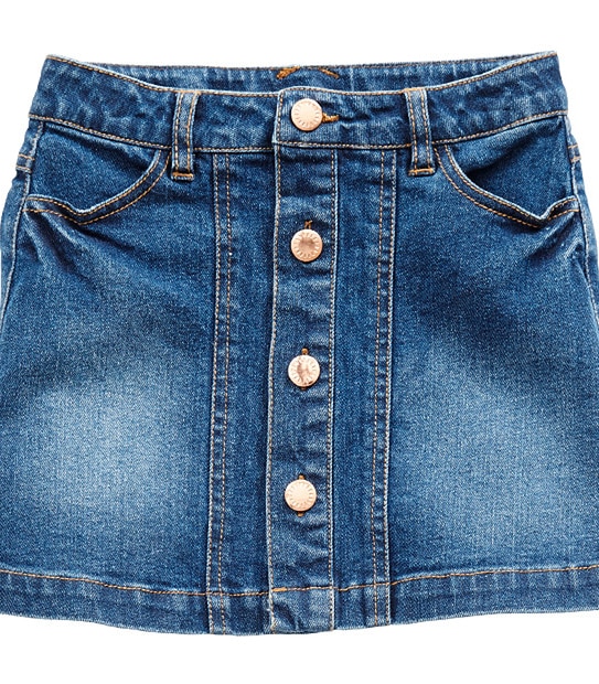Button Front Denim Skirt