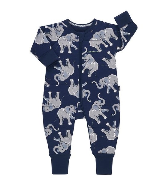 Bonds Padded Zippy Wondersuit - Navy Blue Elephants