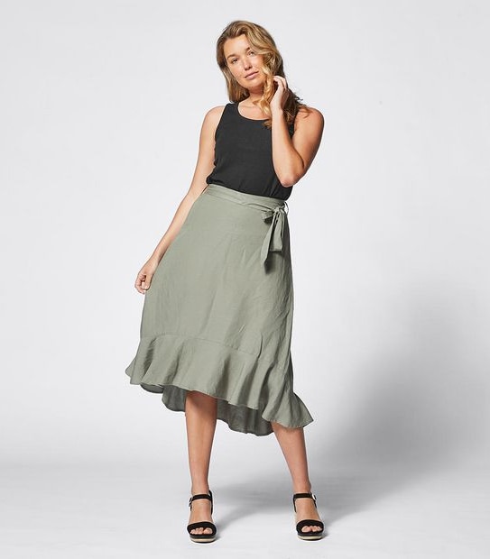 Linen Blend Tie Waist Peplum Skirt