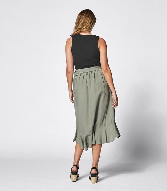 Linen Blend Tie Waist Peplum Skirt