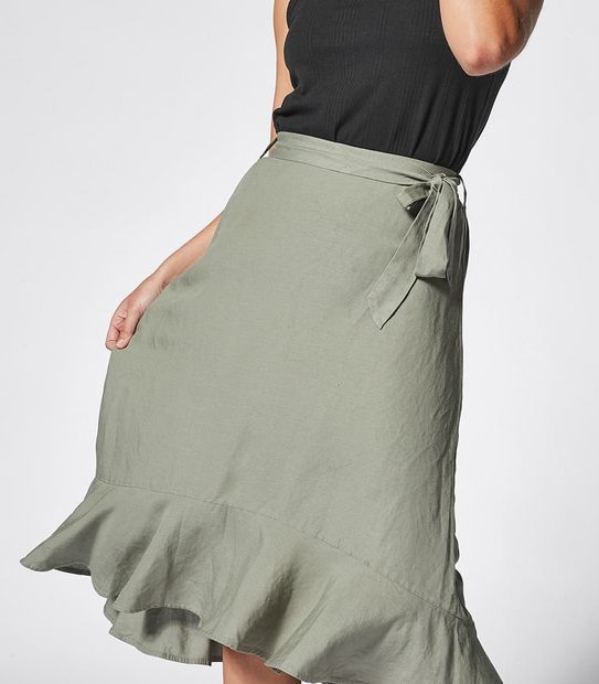Linen Blend Tie Waist Peplum Skirt