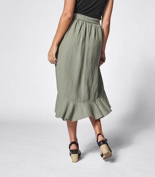 Linen Blend Tie Waist Peplum Skirt
