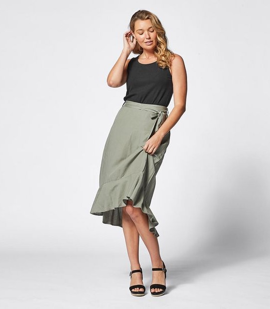 Linen Blend Tie Waist Peplum Skirt