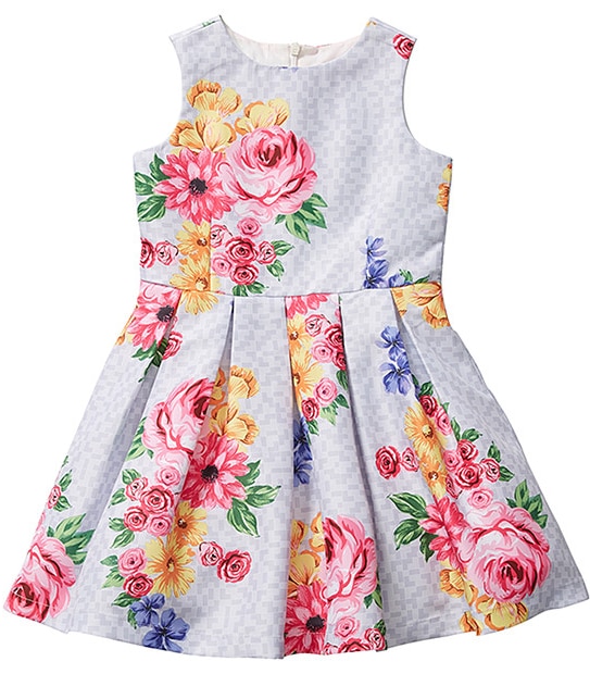 Girls' Floral Print Pleated Party Dress