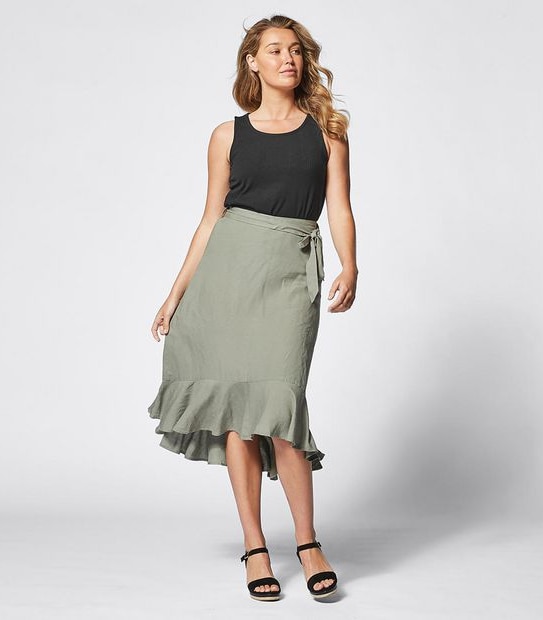 Linen Blend Tie Waist Peplum Skirt