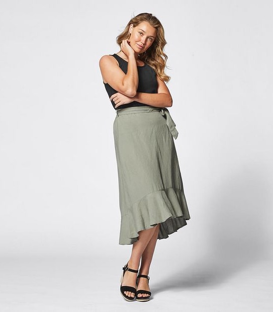 Linen Blend Tie Waist Peplum Skirt