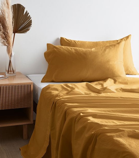 Arlo Stonewash Sheet Set, Honey- Super King Bed
